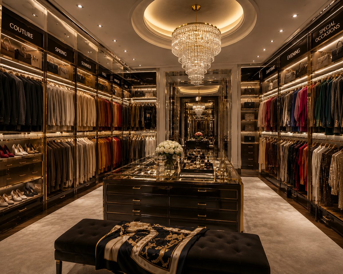 Glamorous couture walk-in closet